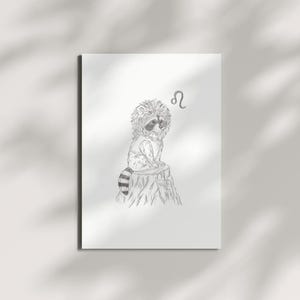 Schlurpi the Raccoon as Leo – A4 Unframed Zodiac Art Print on 250gsm Fine Art Paper | Lion Mane Woodland Illustration for Leos