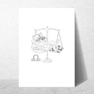 Schlurpi the Raccoon as Libra – A4 Unframed Zodiac Art Print on Matte 250gsm Fine Art Paper | Balanced and Cozy Horoscope Artwork