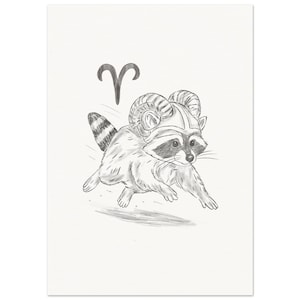 Schlurpi der Waschbär als Widder – Sternzeichen Print | A4 Illustration auf Fine Art Papier | Ungerahmter Kunstdruck