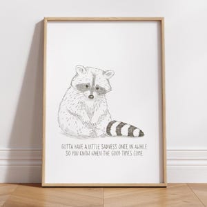 Trauriger Waschbär Kunstdruck – A4 Größe Bleistiftzeichnung – Inspirierende Tierillustration – Ungerahmter Fine Art Print