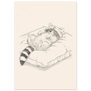 Gemütlicher Waschbär Kunstdruck – 5x7" (13x18 cm) Bleistiftzeichnung – Ungerahmter Fine Art Print für Waschbär-Fans