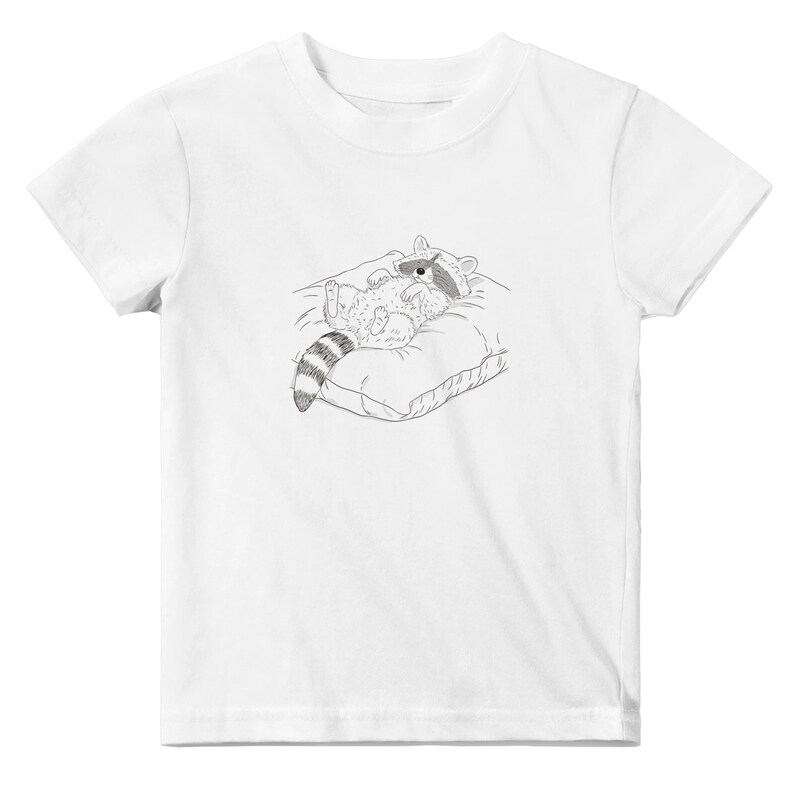 Cozy Sleeping Raccoon Design |  Classic Baby Crewneck T-Shirt - White | 100% Cotton