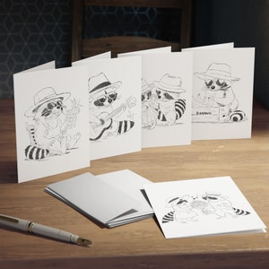 Adorable lot de 5 cartes de voeux Schlurpi le raton laveur - Créations uniques par un artiste berlinois | Papier de haute qualité 4,25 x 5,5 po. avec enveloppes
