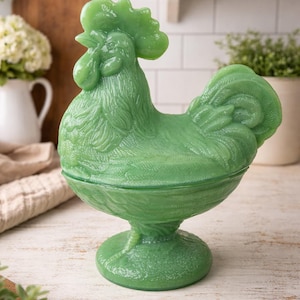 Plato de dulces con forma de gallo de jadeíta / Decoración de cocina retro de estilo rústico