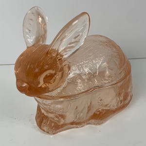 Pink Bunny Rabbit Covered Candy Dish, Depression Style Glass, Cottage, Country Kitchen, Farmhouse, MCM Decor, Retro Home Decor,