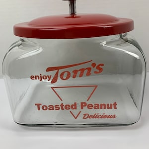 Tarro para maní de Toms con tapa y letras rojas, estilo country store, para exhibir galletas, dulces, para almacenar en la encimera de la cocina, estilo country store
