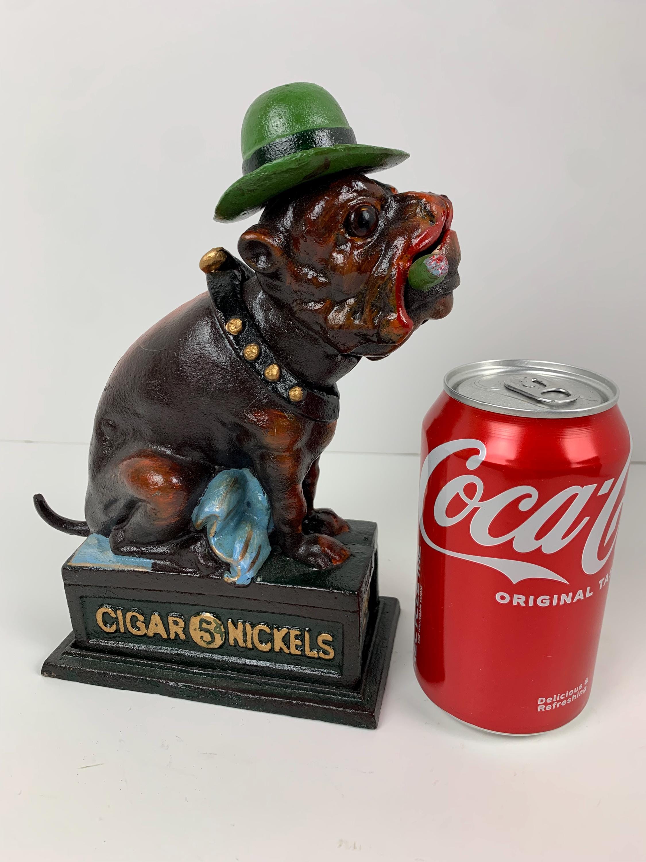 Ole Puffer Bulldog Cigar Cast Iron Mechanical Bank, 5 Cent Cigar