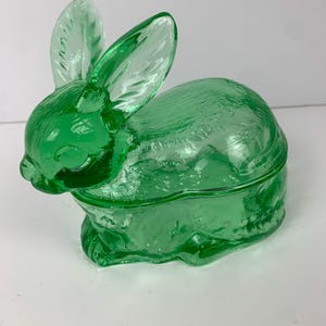 Green Glass Bunny Candy Dish: Vintage Cottagecore Decor