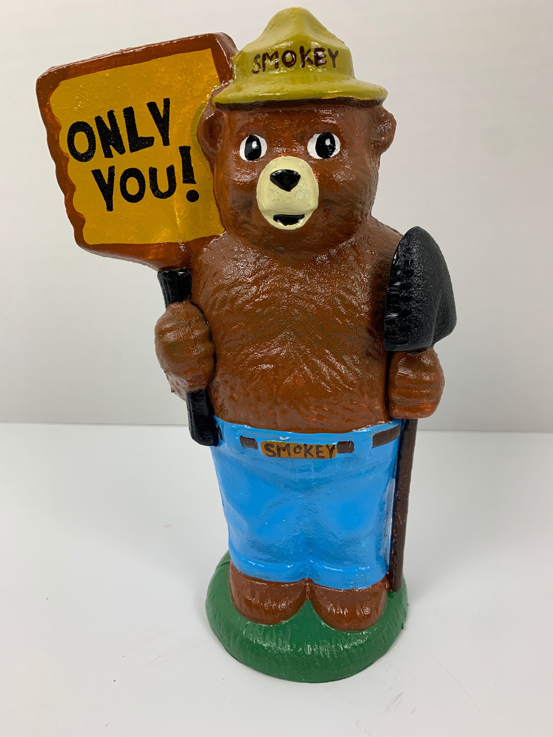 Smokey the Bear Cast Iron Bank Holding His Shovel and Only You