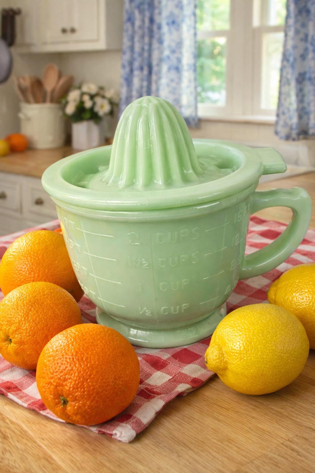 ガリタ コップ Jadeite Measuring Cup With Citrus Reamer Lid | Cottage Farmhouse