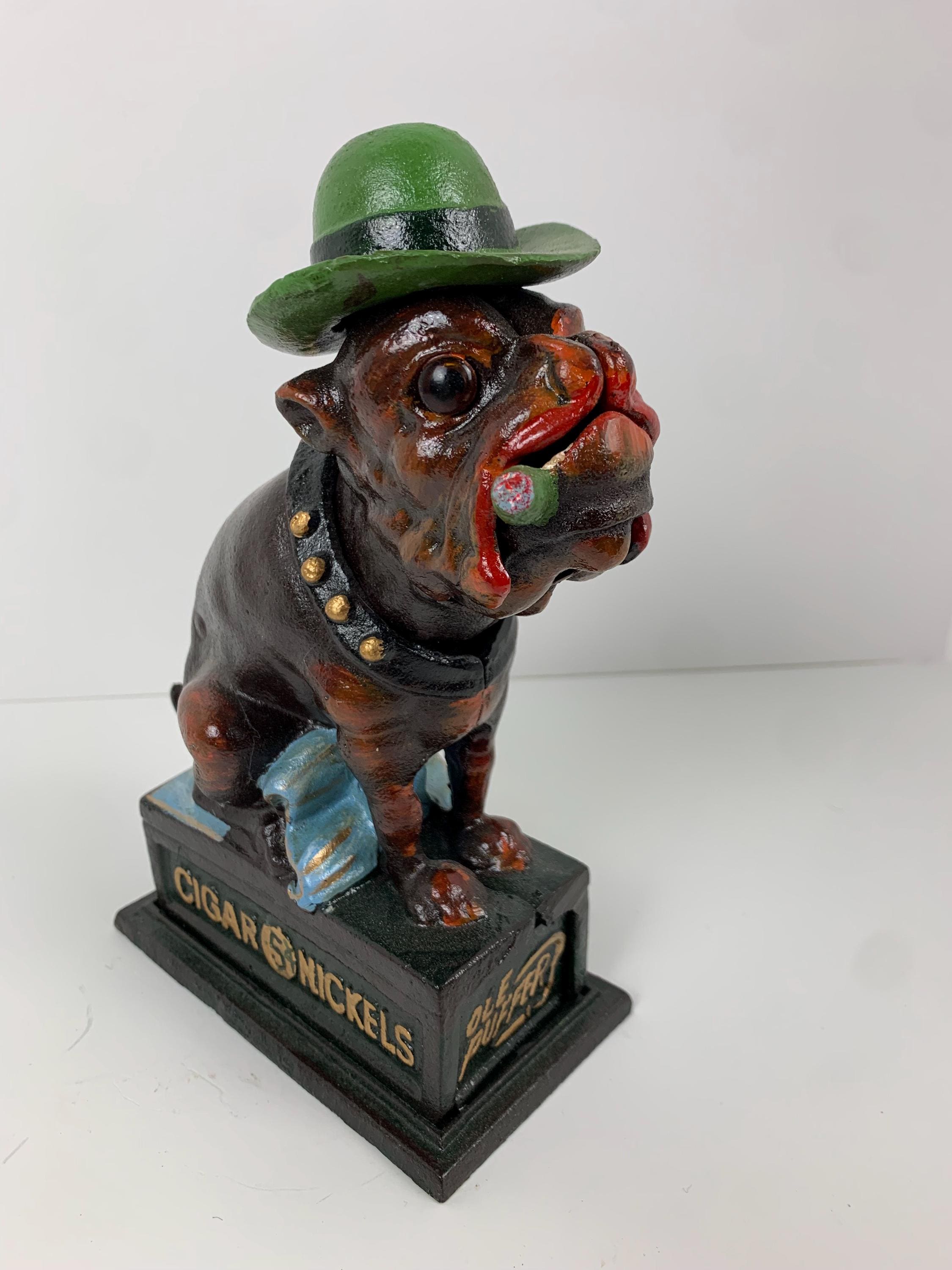Ole Puffer Bulldog Cigar Cast Iron Mechanical Bank, 5 Cent Cigar