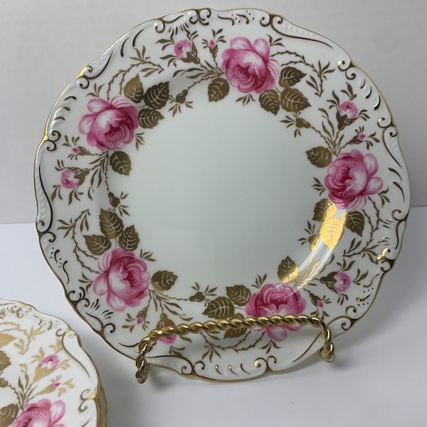 Coalport Pink Rose Salad Plate, Coalport Pattern COA4 Bone China, Pink Rose Border with Beautiful Gold, 7 3/4 Inches Diameter