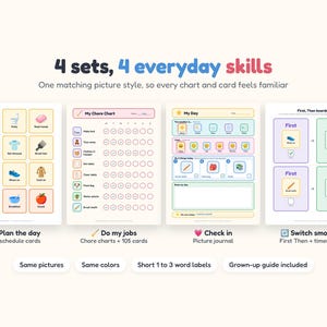 Executive Function Bundle, ADHD Friendly Visual Schedule, Chore Chart, Kids Journal, First Then Board image 2