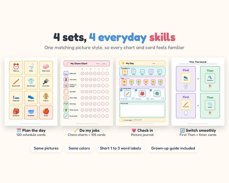 Executive Function Bundle, ADHD Friendly Visual Schedule, Chore Chart, Kids Journal, First Then Board image 2