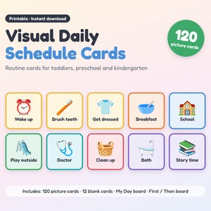 Kids Visual Schedule Cards, ADHD Friendly Printable Routine Chart, Toddler Preschool First Then Board