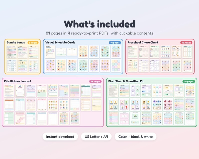 Executive Function Bundle, ADHD Friendly Visual Schedule, Chore Chart, Kids Journal, First Then Board image 4