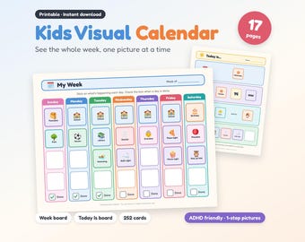Calendario visual infantil, horario semanal ilustrado apto para niños con TDAH, pizarra "Hoy es", imprimible para la hora del círculo.