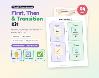 First Then Board, Transition Cards, ADHD Friendly Visual Timer, Now Next Later, Preschool Printable