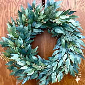 Eucalyptus and Fern Wreath for Front Door Year Round Wreath with Mixed Eucalyptus Wreath for All Seasons Greenery Wreath for Gift for Friend