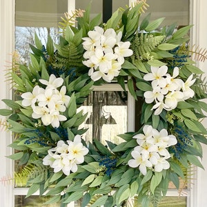 Eucalyptus White Flowers and Ferns Wreath For Spring and Summer Wreath for Front Door Wreath for Mothers Day Gift For Mom