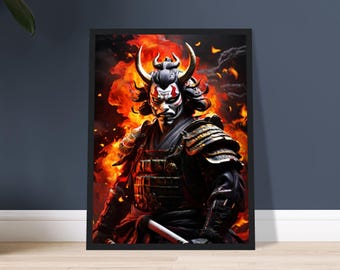 Poster samoeraienstrijder | Samurai kunst aan de muur | Poster krijger | Japanse muurkunst | Premium houten ingelijste poster