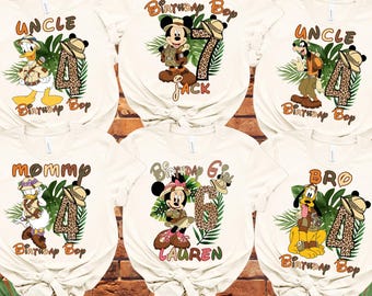 Mickey Minnie Safari Birthday Kids Shirt, Custom Name Age Safari Family Matching Shirt, Custom Animal Kingdom Birthday Girl Boy Vacation tee