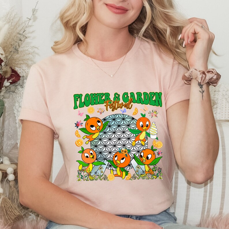 Flower Garden Orange Bird, Floral Epcot Shirt, Blossoms Best Day Ever Tee, International Festival Epcot Tee, Disney Flower Garden Shirt Heather Peach