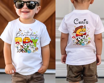 Custom Toy Story Birthday Boy Family Matching  Shirt, Personalized Kids Disney Tee, Front Back Name Apparel