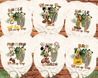 Mickey Minnie Safari Birthday Kids Shirt, Custom Name Age Safari Family Matching Shirt, Custom Animal Kingdom Birthday Girl Boy Vacation tee