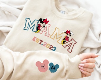 Sweat-shirt personnalisé maman avec noms d'enfants, pull maman personnalisé Disney, sweat à capuche Minnie Saint-Valentin, cadeau de Noël pour la fête des mères grand-mère