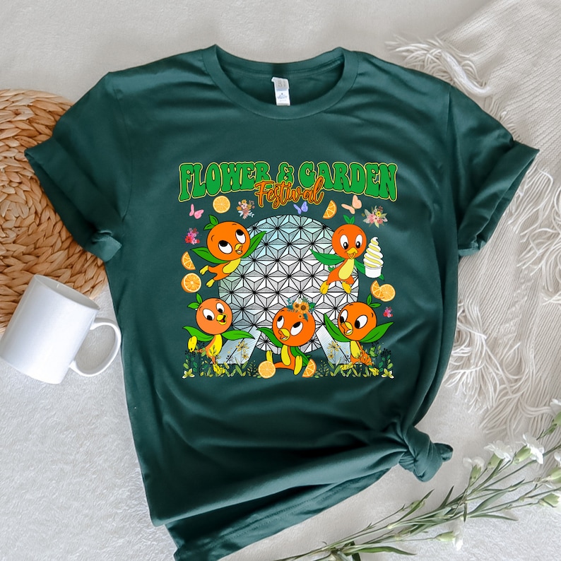Flower Garden Orange Bird, Floral Epcot Shirt, Blossoms Best Day Ever Tee, International Festival Epcot Tee, Disney Flower Garden Shirt Forest Green