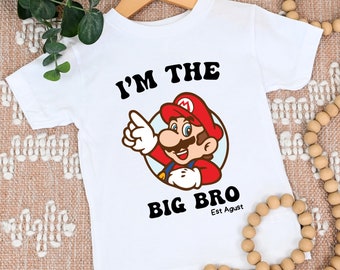I'm Big Bro Mario Shirt, Promoted the Big  Brother, Sibling Announcement Tee, Birth Announcement shirt, I'm Going to Be A Big Brother Shirt