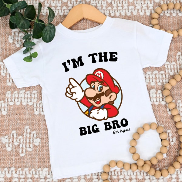 I'm Big Bro Mario Shirt, Promoted the Big  Brother, Sibling Announcement Tee, Birth Announcement shirt, I'm Going to Be A Big Brother Shirt