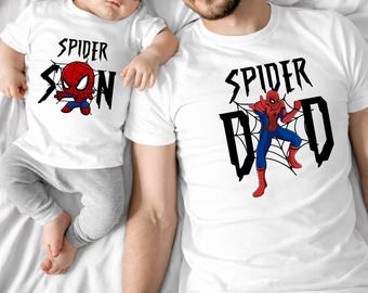 Camisetas a juego de Spider-Man para papá e hijo, conjuntos familiares de superhéroes personalizados, regalo de héroe personalizado para papá, camiseta de cumpleaños para papá primerizo