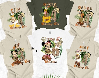 Camiseta de cumpleaños de Mickey Safari, camiseta a juego para la familia con nombre y edad personalizados, vacaciones en el Reino Animal.