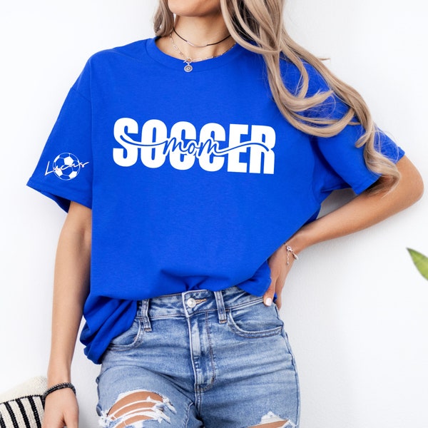 Custom Soccer Mom Shirt Kid name On, Cute Soccer Shirt, Gifts for Mom, Birthday Gifts for Her, Cute Graphic Tees for Women, Mother Day Gift