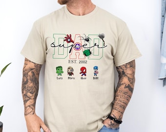 Custom Super hero Dad with Kids name Shirt, Spider Dad Shirt, Father's Day Gift, Avengers Men's Shirt, Grandpa Shirt, Superhero Dad