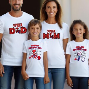 Spidey and Friends Birthday Boy Shirt, Ghost-Spider Superhero Tee, Personalized Name & Age Outfit image 2