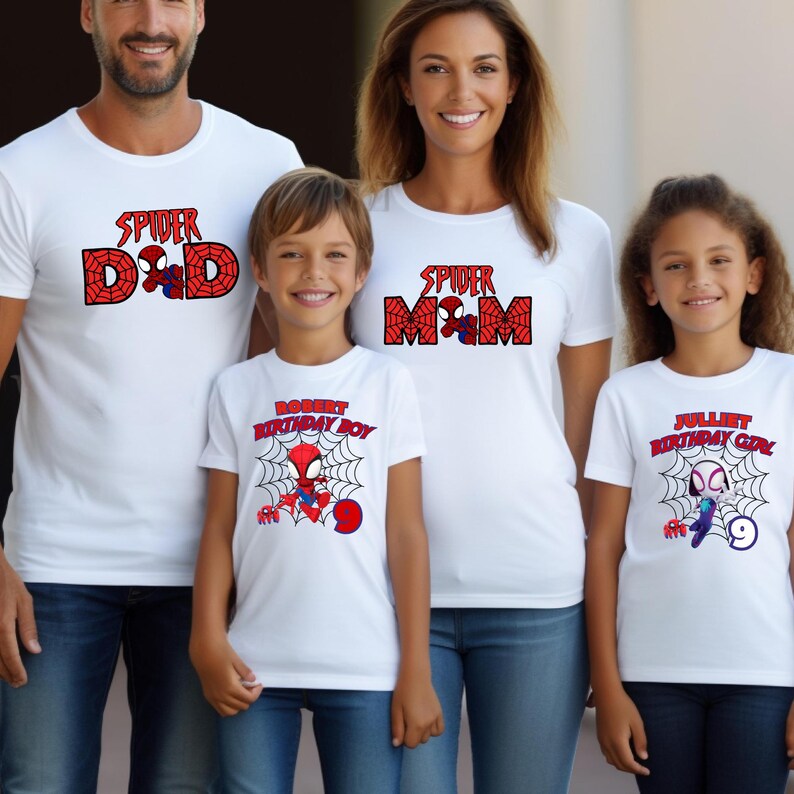 Spidey and Friends Birthday Boy Shirt, Ghost-Spider Superhero Tee, Personalized Name & Age Outfit image 2