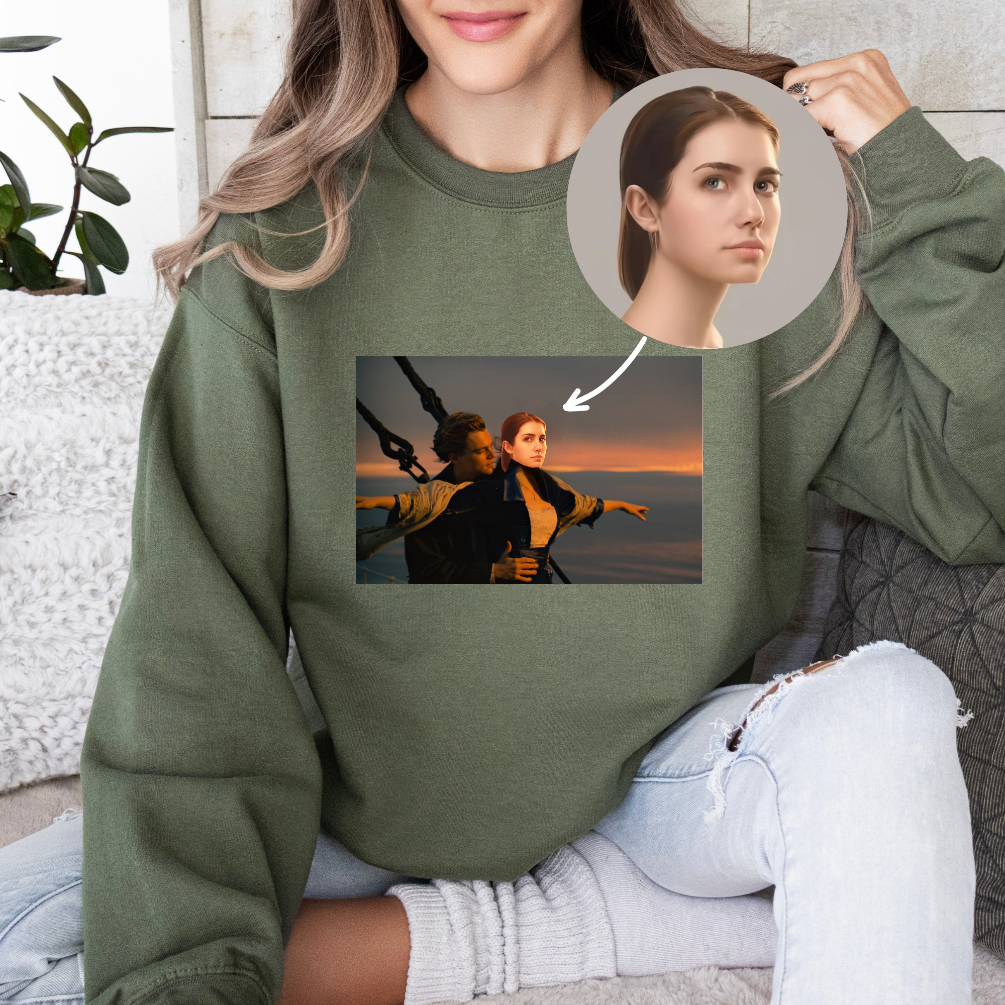 Titanic Jack and Rose Romantic Scene Custom Face Funny Sweatshirt 