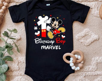 Chemise de famille personnalisée Mickey, t-shirt assorti à mon premier anniversaire, haut de fête personnalisé pour garçon
