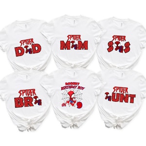 Spidey and Friends Birthday Boy Shirt, Ghost-Spider Superhero Tee, Personalized Name & Age Outfit image 1