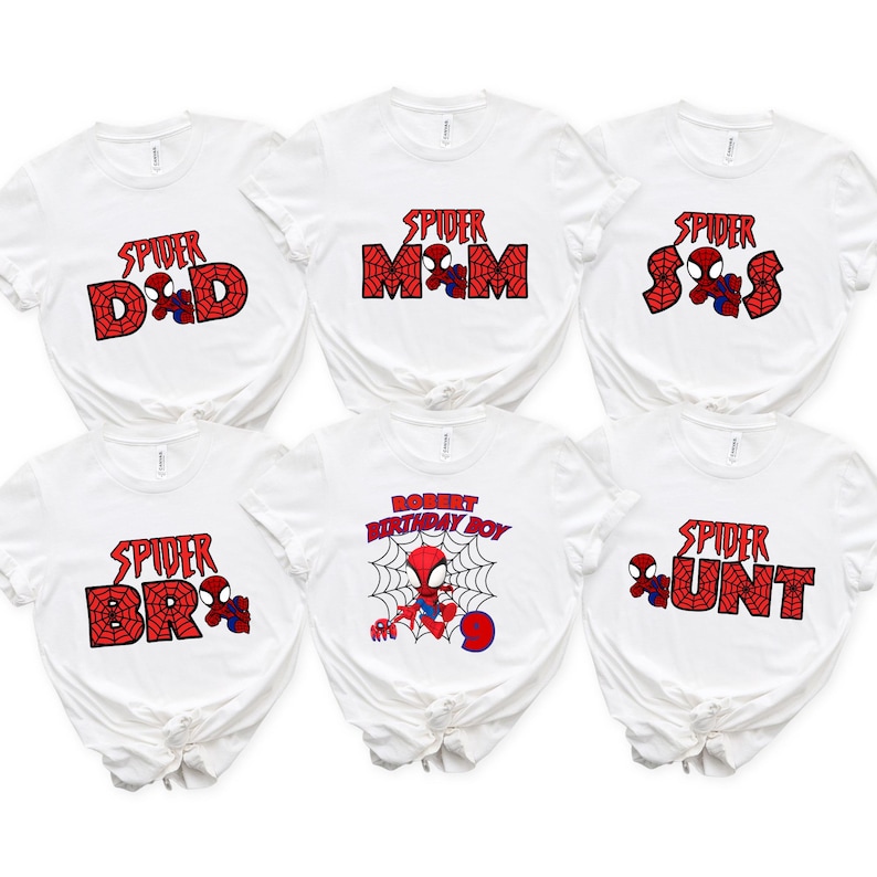 Spidey and Friends Birthday Boy Shirt, Ghost-Spider Superhero Tee, Personalized Name & Age Outfit image 1