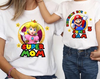 T-shirts personnalisés pour l'anniversaire de la famille Mario : papa, maman, enfants, tout-petits - t-shirts personnages pour les célébrations