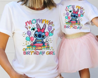 Stitch Birthday Girl Shirts, Pink Toddler Birthday Shirt, Stitch Family Matching Birthday Party Shirts, Mom Dad Sis Brother Disney Vacation