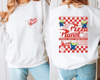 Pizza Planet Hoodie, Toy Space Theme Sweatshirt, Family Vacation Trip Hoodie, Cartoon Movie Inspired Gift, Buzz Woody Style Sweatshirt
