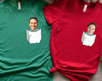 Chemise personnalisée avec poche pour homme et femme, Chemise personnalisée avec visage, Chemise photo amusante personnalisée, Cadeau de Noël amusant