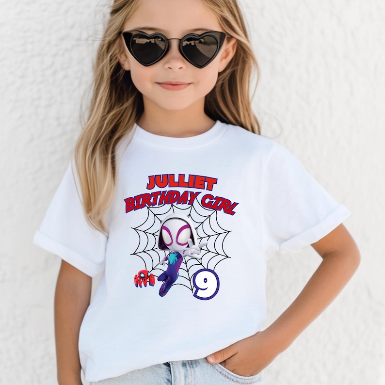 Spidey and Friends Birthday Boy Shirt, Ghost-Spider Superhero Tee, Personalized Name & Age Outfit image 6