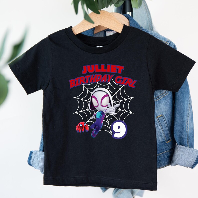 Spidey and Friends Birthday Boy Shirt, Ghost-Spider Superhero Tee, Personalized Name & Age Outfit image 8