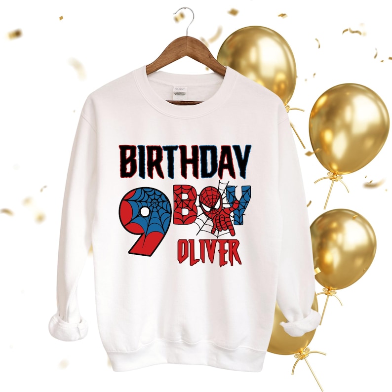 Spiderman Birthday Boy Youth Sweatshirt, Browser 6th, 7th,8th, 9th Birthday Kids Tee, Custom Spiderman Birthday Big Bro Crew Sweater bild 1